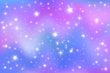 Wall Mural - purple unicorn background. pastel watercolor sky with glitter stars. fantasy galaxy with holographic