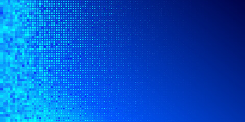 Leinwandbilder - This is an abstract digital background design featuring a gradual arrangement of blue dots infused within a pixelated gradient pattern