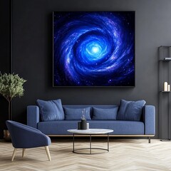 Wall Mural - Deep starry galaxy with swirling blue and purple nebulae -