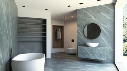 Wall Mural - modern bathroom interior with shower in gray