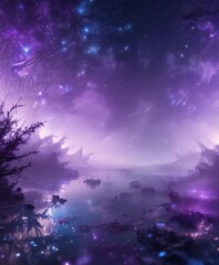 Wall Mural - Sparkling mist background with scattered blue purple lights, misty background, purple hues, shiny lights
