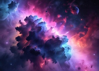 Mysterious nebula background with gradient colors , , moody