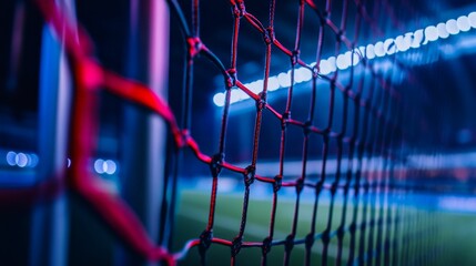 Net, vibrant colors, stadium lights, night game.
