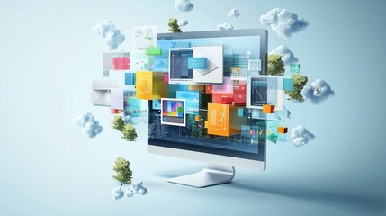 a computer screen with floating ui elements symbolizes dynamic, responsive design.
