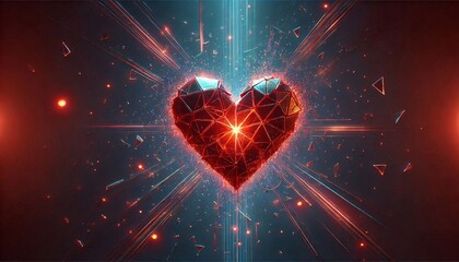 Wall Mural - Shattered Heart Symbol, Glowing Red