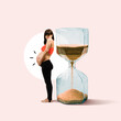 © svetazi - Pregnant woman near a large hourglass. Art collage.
