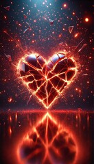 Wall Mural - Shattered Heart Symbol, Glowing Red