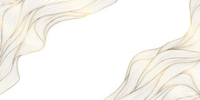 Vector line gold wave pattern, abstract luxury fluid ornament. Premium curve wallpaper, leaves art deco background. Flow banner