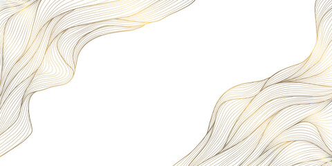 Aufkleber - Vector line gold wave pattern, abstract luxury fluid ornament. Premium curve wallpaper, leaves art deco background. Flow banner