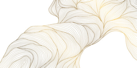 Wall Mural - vector line gold wave pattern, abstract luxury fluid ornament. premium curve wallpaper, leaves art d