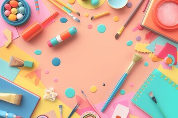 Poster - Colorful educational materials for creative projects and artistic expression arranged on a vibrant workspace. Generative AI