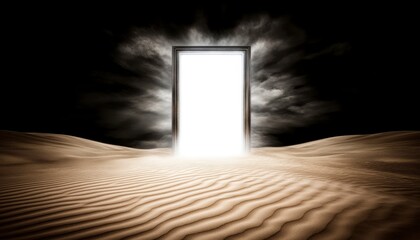 Wall Mural - Glowing door in desert landscape, hope, mystery.