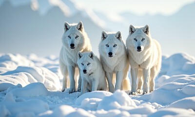  Arctic wolves snow covered landscape piercing blue eyes