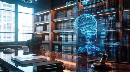 Wall Mural - a law office featuring an augmented reality screen projecting ai ethical guidelines, legal framework