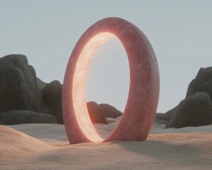 Canvas Print - Glowing ring portal in desert landscape.