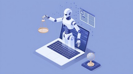 Canvas Print - augmented reality projection of ai laws and compliance checklists hovering over a laptop displaying 