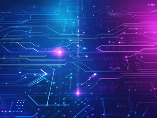 Wall Mural - a computer chip with a blue background and purple and pink lines