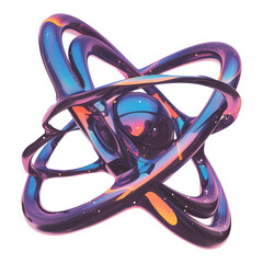 Poster - vibrant 3D metallic abstract shape with holographic colors, featuring intertwining loops and glossy finish, evoking futuristic and dynamic aesthetic