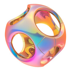 Poster - 3D metallic Y2K inspired geometric shape with holographic colors and smooth, reflective surfaces, showcasing futuristic and vibrant aesthetic