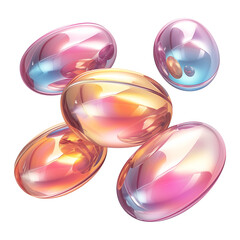 Poster - Glossy metallic Y2K inspired abstract shapes in vibrant gradient colors, featuring flat view of isolated reflective spheres with futuristic aesthetic