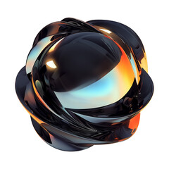 Poster - futuristic 3D metallic abstract shape with reflective surfaces and vibrant gradient colors, isolated on transparency background, showcasing modern Y2K inspired design
