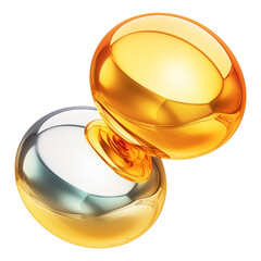 Poster - Two metallic, glossy spheres in gold and silver tones are connected in futuristic, abstract design, showcasing smooth and reflective surface with Y2K aesthetic