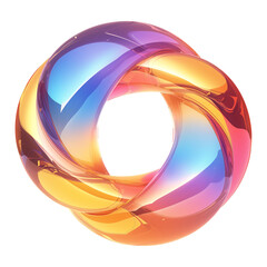 Poster - vibrant 3D metallic abstract shape with glossy, intertwined torus design in gradient hues of orange, pink, and blue, isolated on transparency background