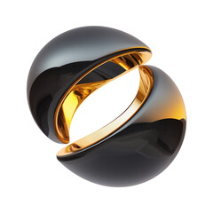 Poster - sleek 3D metallic abstract shape with glossy black and gold finish, featuring futuristic and symmetrical design. isolated object exudes modern and elegant aesthetic