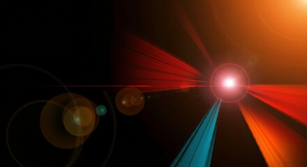 cosmic speed: abstract image of vibrant red and teal light streaks converging towards a bright centr