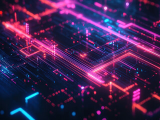 Wall Mural - a colorful image of a computer chip with red, blue, and purple lines