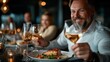 © JoxyAimages - A contented diner at an elegant restaurant delights in a gourmet dish and fine wine, embodying luxury, satisfaction, and the delights of culinary excellence and ambiance.