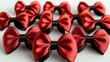 © Bejo - Red satin bows, various sizes and arrangements on a white background.