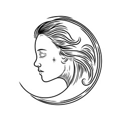 Wall Mural - Vector illustration set of moon phases. Different stages of moonlight activity in vintage engraving style. Zodiac Signs	
