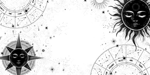 Wall Mural - Vector illustration set of moon phases. Different stages of moonlight activity in vintage engraving style. Zodiac Signs	