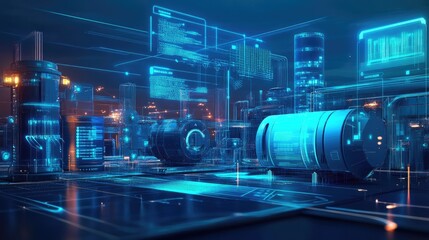 Wall Mural - futuristic digital cityscape industrial complex hologram