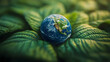 © Clocken - Earth Globe on Green Leaves 3D Illustration