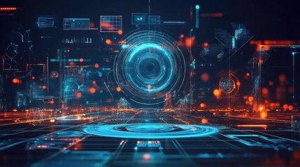 Wall Mural - futuristic digital interface cityscape data visualization
