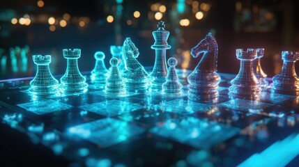 Wall Mural - digital chessboard showing wireframe pieces