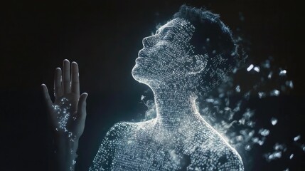 Wall Mural - digital human transforms into data stream