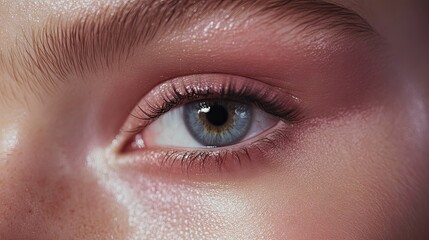 Canvas Print - Natural-looking eyelash extensions applied to an eye with soft pink eyeshadow and a dewy complexion.