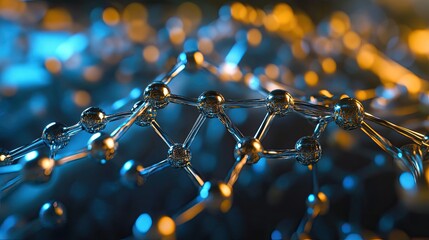 Abstract Molecular Structure Illuminated With Blue and Orange Light