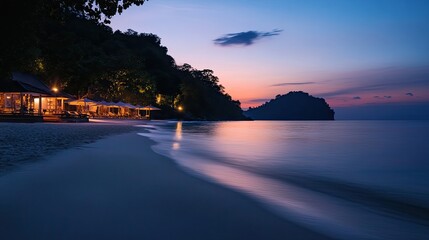 Wall Mural - Tranquil Beach Resort at Dusk Peaceful Ocean View