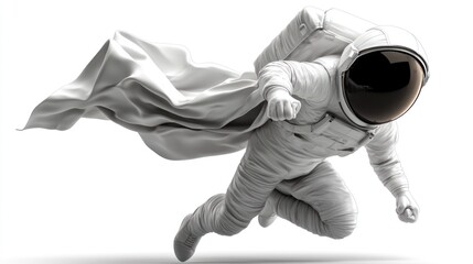 Aufkleber - An astronaut in a dynamic pose, wearing a white suit and cape, suggesting movement and adventure.