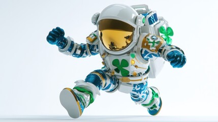 Leinwandbilder - A colorful astronaut in a dynamic pose, showcasing a playful design with unique patterns.