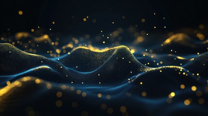 Aufkleber - Abstract digital wave with glowing particles in a dark background.