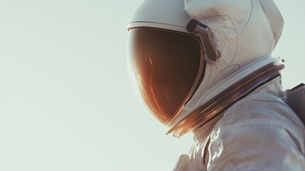 Poster - Astronaut in a space suit gazing into the distance against a bright background.