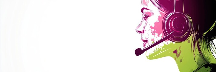 Aufkleber - A colorful illustration of a woman with a headset, symbolizing customer support or communication.