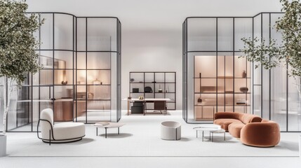 Aufkleber - Modern office interior featuring stylish furniture and glass partitions for a contemporary workspace.