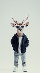 Leinwandbilder - A stylized deer character in sunglasses and casual clothing, blending animal and human traits.