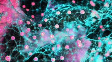 Aufkleber - Abstract visualization of interconnected cells with vibrant colors.